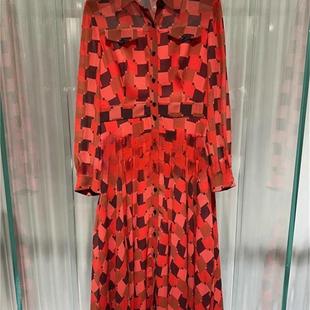 现货速发玛家商场同款2025春新千鸟格衬衣式印花连衣裙A1FAW61170