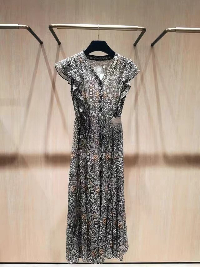 古典风A字裙聚酯纤维植物花卉