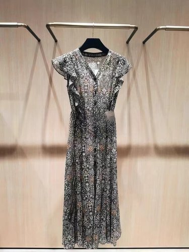 古典风A字裙聚酯纤维植物花卉