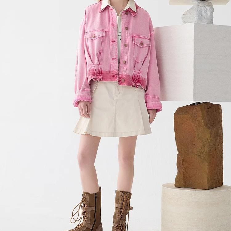 特色水洗牛仔外套女复古风拼接