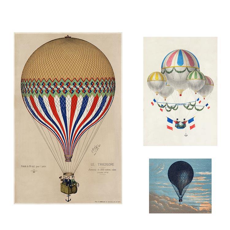liveart法式热气球旅行复古原版装饰画french flag air balloons