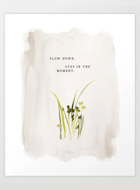 liveart进口美国Slow Down小清新绿色植物诗句原版装饰画挂画画芯