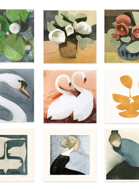 进口荷兰PSTR Studio*Jorgen Hansson莲花天鹅艺术原版装饰画