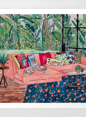 liveart 进口美国Lara Lee Meintjes 慵懒猫咪房间小众原版装饰画