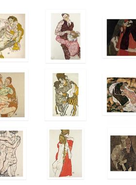 liveart埃贡席勒Egon Schiele人物素描速写原版小众装饰画海报