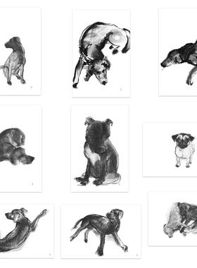 进口英国Rosenstiels画家Manny Woodard黑白素描狗原版装饰画