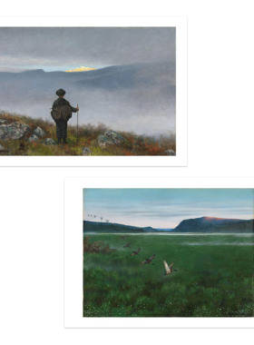 liveart挪威画家Theodor Kittelsen日照金山北欧风景名画装饰画