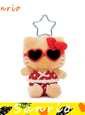 新款日系Sanrio三丽鸥hellokitty黑皮海岛度假kt毛绒包包挂件公仔