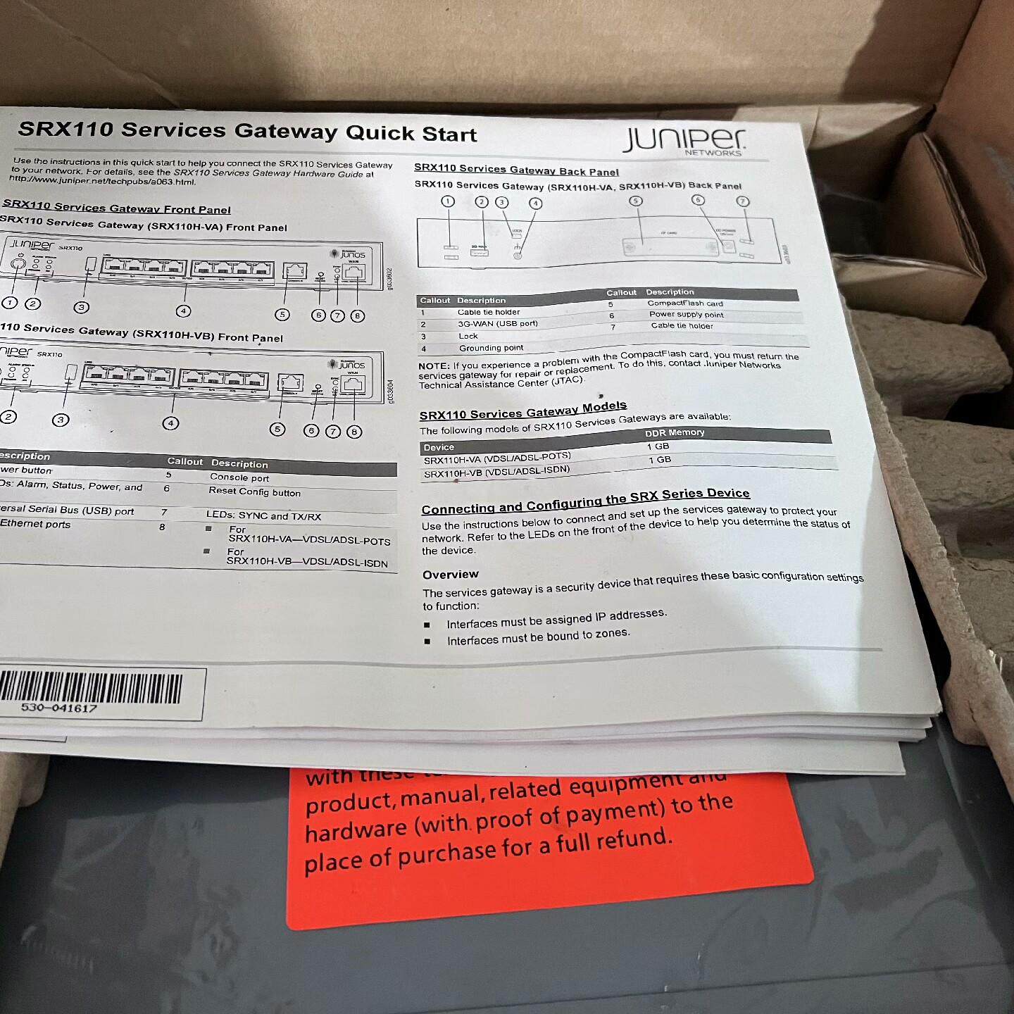 juniper瞻博SRX110防火墙带。拆过封。