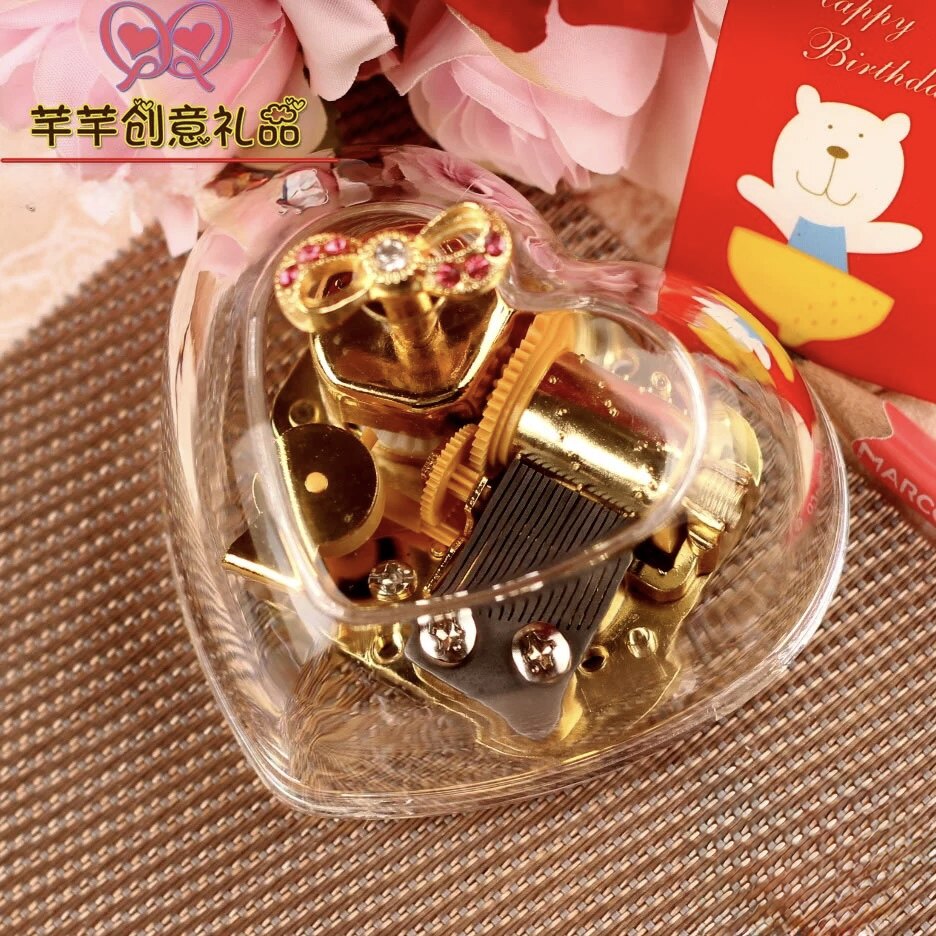 包邮音乐盒爱心型发条铜金属镀金八音盒送男女生日情人节创意礼品