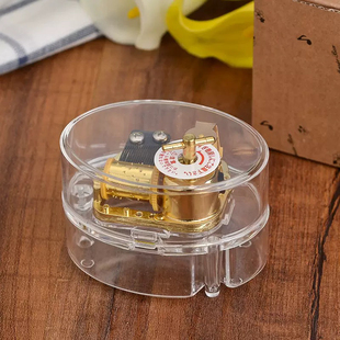 包邮!音乐盒八音盒镀金发条机芯透明水晶质感文具盒男女儿童生日