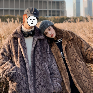 情侣装冬装 羊羔毛不掉毛情侣蛇纹棉服ins外套宽松 mj555图片