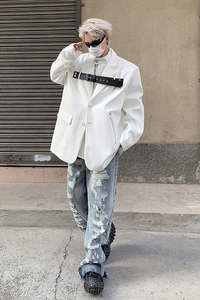23秋冬男士垫肩绑带皮扣设计感休闲西服XZ11-P128现货图片