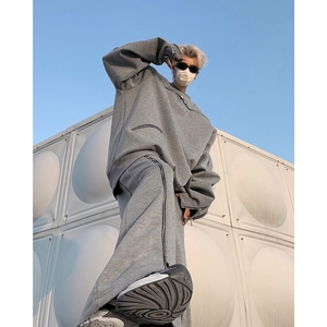 现货！秋冬设计感垫肩拉链重工卫衣套装TZ06-裤子p95衣服p115图片