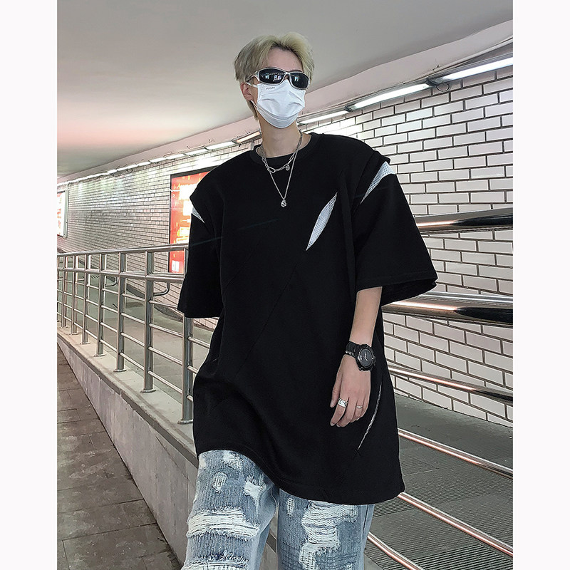 现货！25新解构风暗黑拼接宽松圆领垫肩短袖男T恤b288-dx73-p68,男装T恤,电商B288