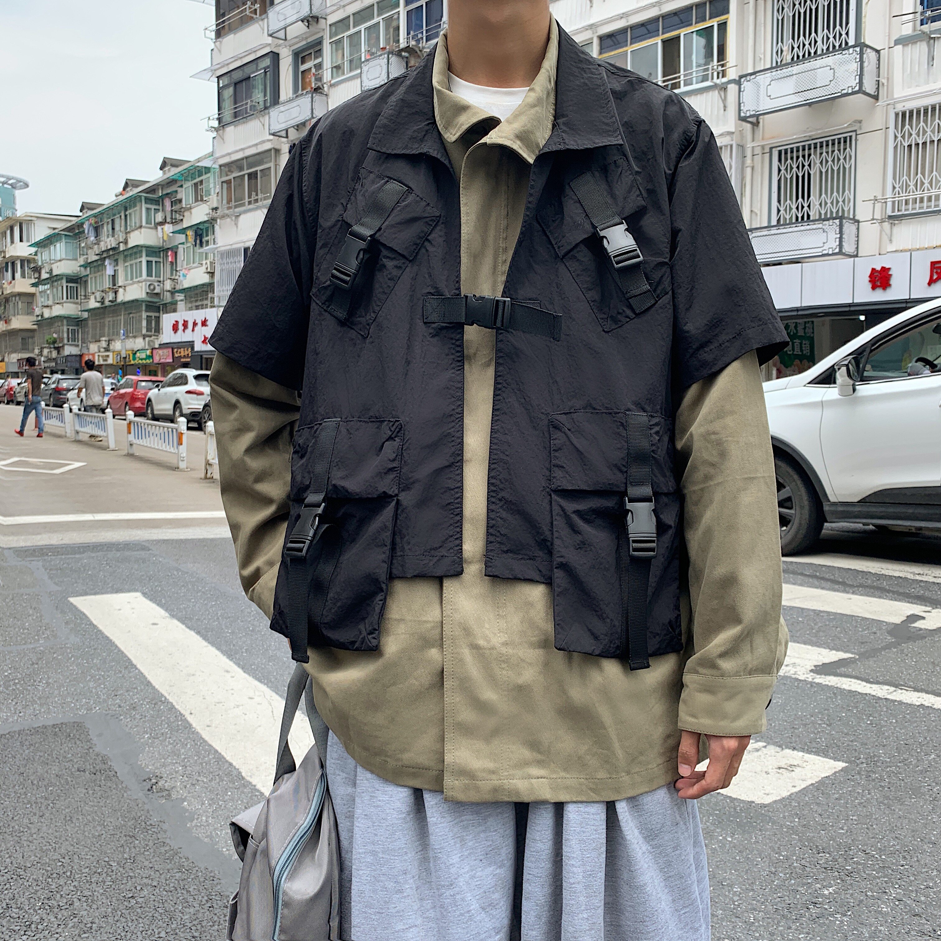 秋冬夹克男ins潮马甲两件套工装机能日系原宿潮流上衣mj353-p138,男装夹克,电商B288