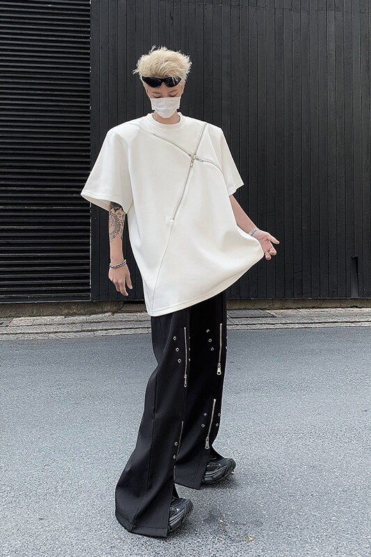 现货25夏季男拉链设计感垫肩T恤短袖DX107-P78,男装T恤,电商B288