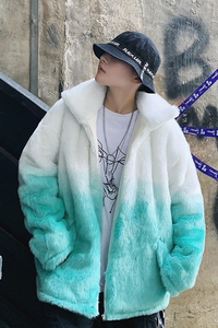 20新款渐变色仿皮草加厚棉服潮外套男士宽松保暖棉服mj376-p165图片