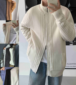 现货 羊羔毛加厚针织开衫摇粒绒复古坑条毛衣现货22MY02-特p68，男装针织衫/毛衣，电商B288