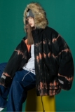 冬扎染棉衣男女宽松连帽大毛领棉服外套大码棉袄b288-mj408，男装棉衣，电商B288