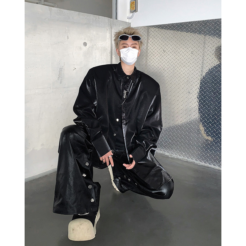 现货！25夏季丝滑亮光金属光泽垫肩衬衫CS48-P75,男装衬衫,电商B288