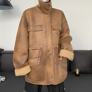 23秋冬男士烫金皮毛一体美拉德色系工装夹克棉服mj947-p178现货图片