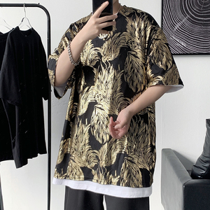 22夏款T恤港风男士冰丝短袖垂感丝滑烫金半袖上衣b288-tx06-p35图片