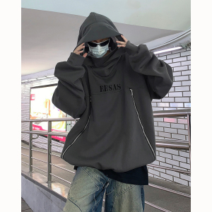 23秋冬忍者拉链卫衣围脖重磅暗黑连帽套头上衣MJ919-P95现货图片