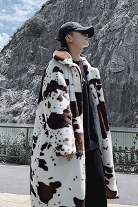 冬季男士潮加厚奶牛纹仿皮草加长过膝潮流棉服外套mj378-p160图片