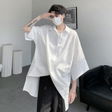 23新中式解构风白色衬衫文艺清冷感男士飘逸不规则短袖dx-p68现货，男装T恤，电商B288