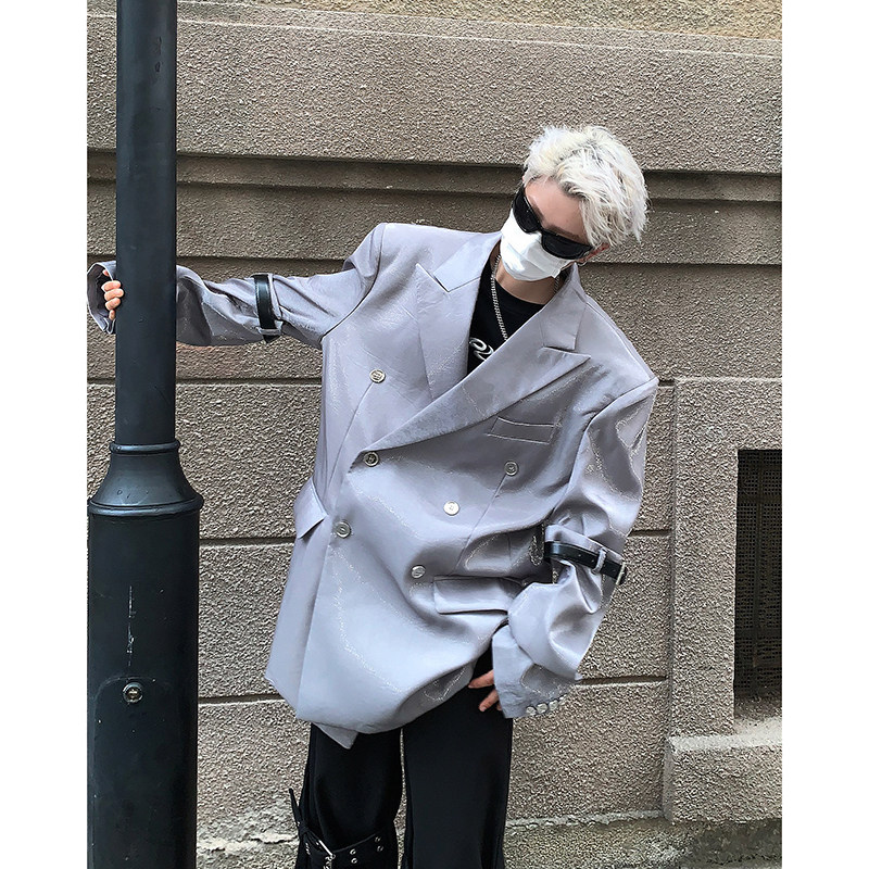 现货！26春夏绑带设计亮面西服男士休闲潮西装外套XZ07-P135,男装西服套装,电商B288