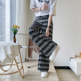 痞帅男裤九分夏款菱格宽松直筒阔腿裤仙气垂感冰丝休闲裤ck76-p50，男装休闲裤，电商B288