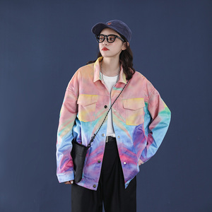 22秋冬工装彩虹色夹克宽松bf风衣长袖外套b288-jk01-p95图片