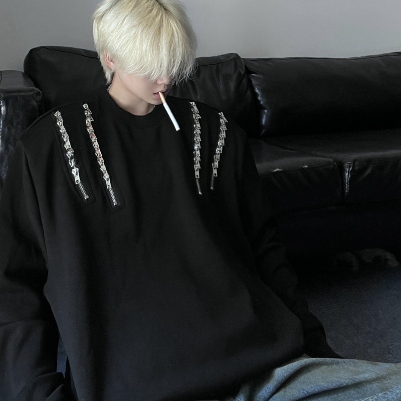 23秋冬男士设计感垫肩多拉链圆领内搭卫衣MJ944-P88现货图片