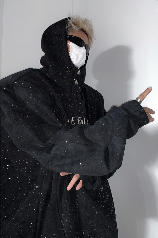 现货秋冬满天星设计感垫肩暗黑连帽卫衣MJ1030-P98,男装卫衣,电商B288