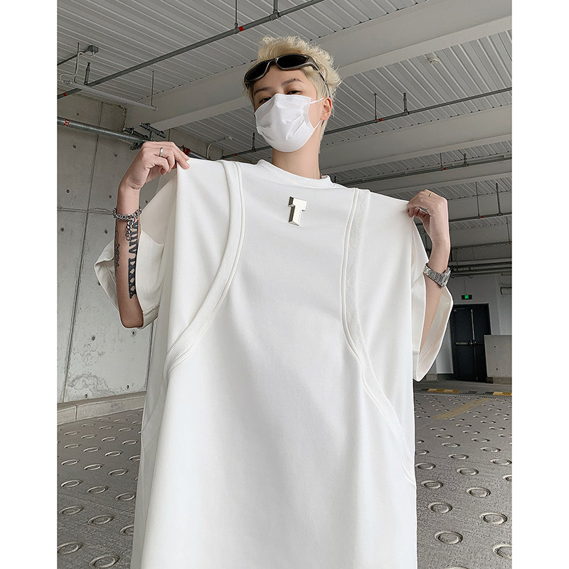 现货！25夏季男士金属扣设计感解构T恤垫肩短袖DX121-P68,男装T恤,电商B288
