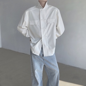 现货！25法式纯白双排扣老钱风男士衬衫cs23-p78