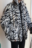 高档仿皮草外套斑马纹男韩版廓形大衣毛毛上衣B288-MJ238-P160，女装短外套，电商B288