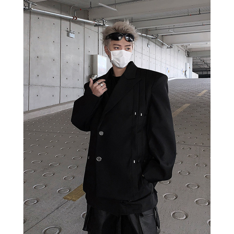 24春季设计感打褶铆钉西服垫肩外套xz29-p145,男装西服,电商B288