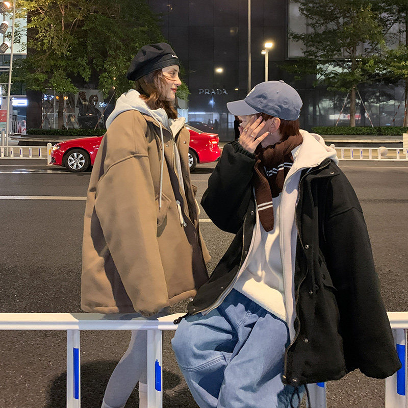 情侣加厚毛呢大衣假两件连帽卫衣棉服外套b288-mj520-p120,男装棉衣,电商B288
