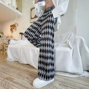 痞帅男裤九分夏款菱格宽松直筒阔腿裤仙气垂感冰丝休闲裤ck76-p50，男装休闲裤，电商B288