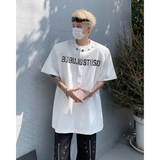 现货！25设计感纽扣装饰印花T恤垫肩短袖DX117-P68，男装T恤，电商B288
