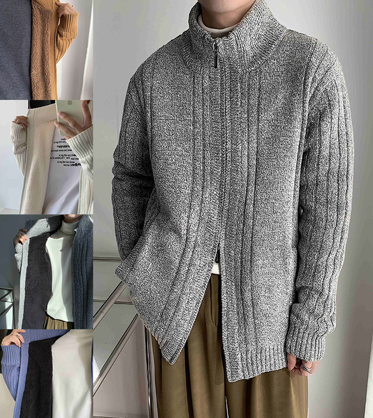 现货加厚羊羔毛高克重针织衫坑条摇粒绒保暖毛衣外套22MY02-特p68，男装针织衫/毛衣，电商B288