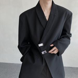现货25青果领西服设计金属扣斜门襟小众西装上衣XZ26-P128