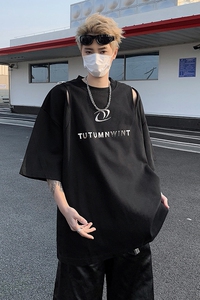 现货！25夏季男士设计感镂空飞机扣金属装饰短袖T恤DX91-P68图片