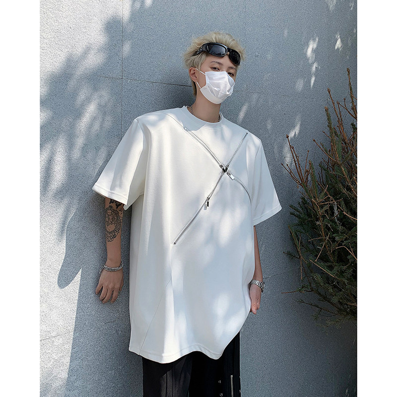 现货25夏季男拉链设计感垫肩T恤短袖DX107-P78,男装T恤,电商B288