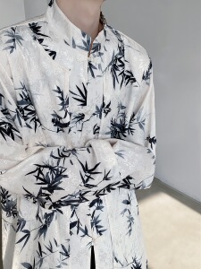 24新中式盘扣设计感竹叶提花飘逸假两件衬衫cs21-p80图片