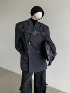 24春季新款设计感垫肩绑带西服上衣XZ28-P158图片