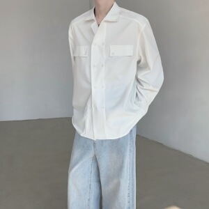 现货！25法式纯白双排扣老钱风男士衬衫cs23-p78图片