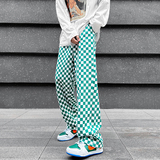 潮格子嘻哈休闲裤春夏薄款宽松ins风直筒棋盘格街舞裤子ck97-p50，男装休闲裤，电商B288